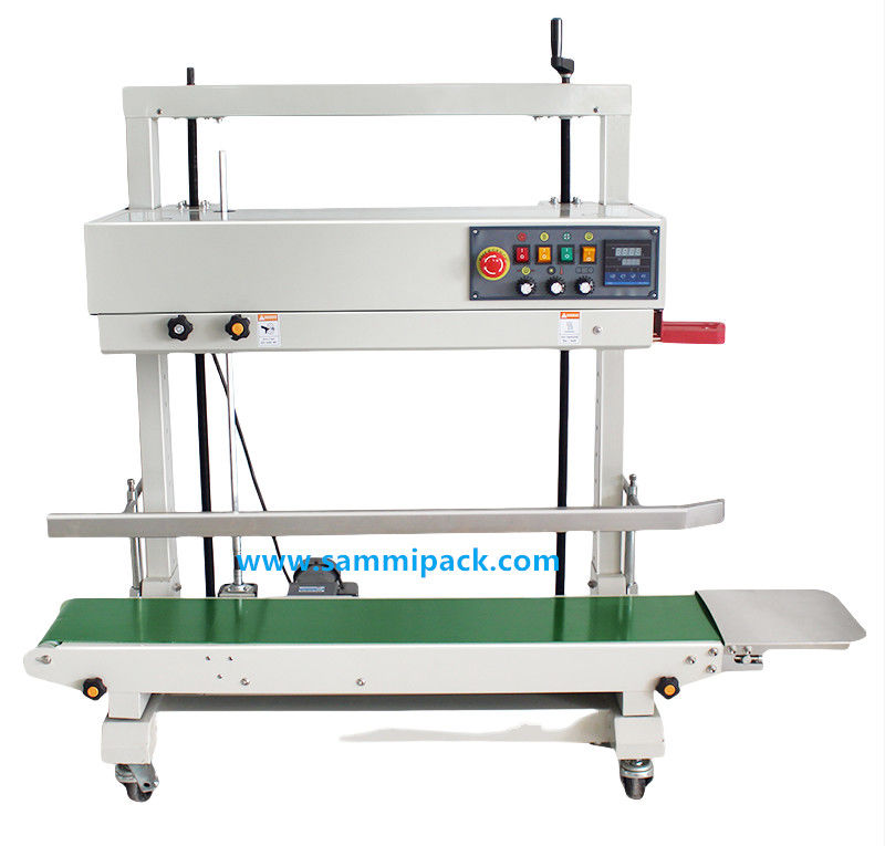 FR-1100V Electric Vertical Continuous Band Sealing Machine for Food/Beverage Plastic Bags Foil Film Pouch Packaging Machine