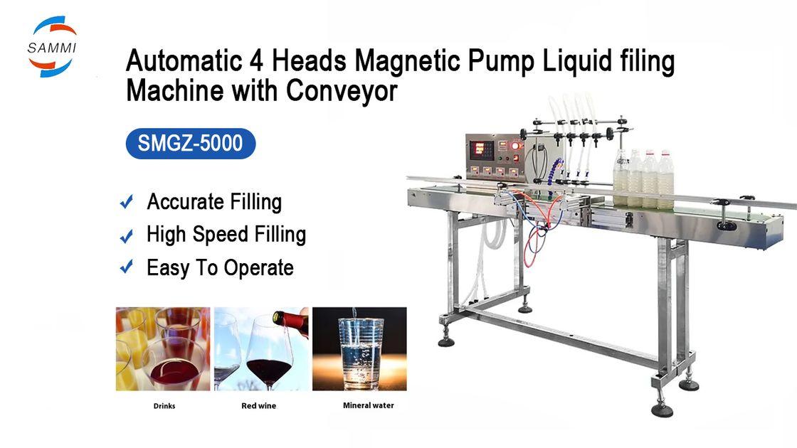 ماشین پر کردن مایع اتوماتیک چهار سر پمپ مغناطیسی PET برای شیشه کوچک آبمیوه آبمیوه نوشیدنی بطری های شیر پر کردن کوچک