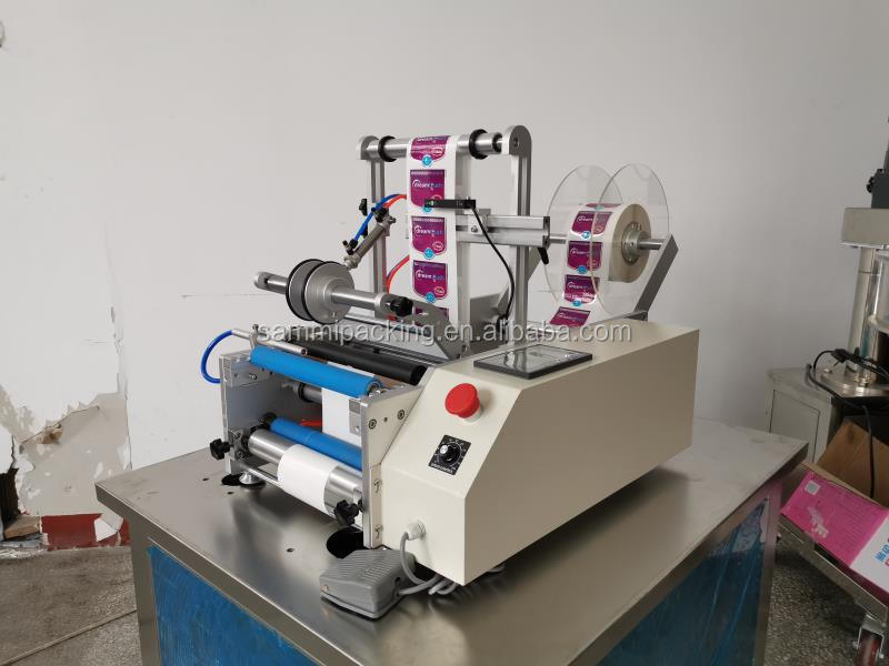 نیمه اتوماتیک بطری شیشه ای 10 میلی لیتر برچسب تک / دو طرفه برچسب دایره ای بطری برچسب گذاری ماشین