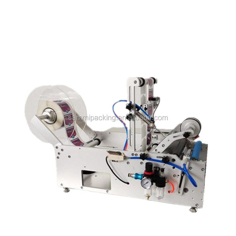 Semi Auto Labeling Machine Double Sided Round Bottle Adhesive Sticker Labeler Plastic Glass Jars دو طرفه برچسب گذاری ماشین