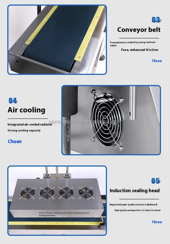دستگاه پلمپ پیوسته و اتوماتیک بطری پلاستیکی با پیچ، دستگاه جدید پلمپ القایی فویل آلومینیومی، دستگاه‌های بسته‌بندی درب با خنک‌کننده هوا