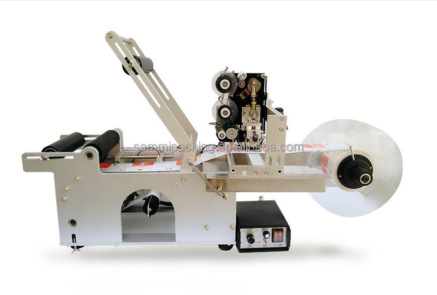 برچسب گذاری بطری دور نیمه اتوماتیک، دستگاه برچسب گذاری با تاریخ تولید، چاپ کد شماره دسته