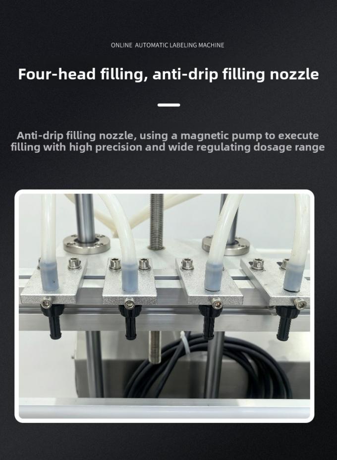 دستگاه پرکن و درببند مایعات با پمپ مغناطیسی 4 سر خودکار رومیزی با سرعت بالا برای پر کردن و درببندی خودکار آب و نوشیدنی 3