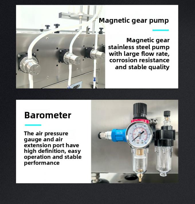 دستگاه پرکن و درببند مایعات با پمپ مغناطیسی 4 سر خودکار رومیزی با سرعت بالا برای پر کردن و درببندی خودکار آب و نوشیدنی 9